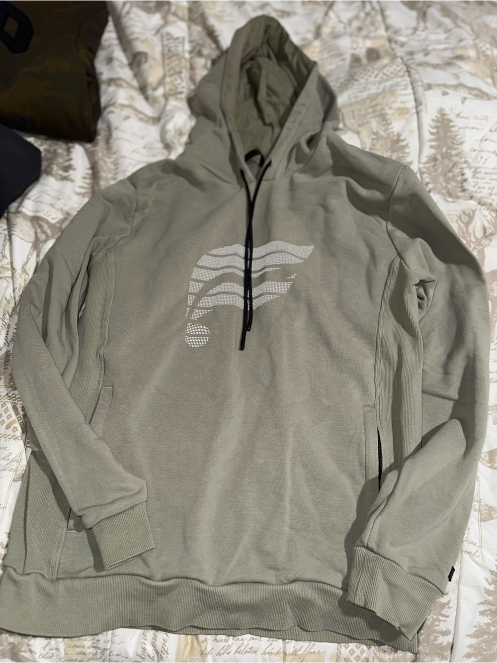 Men's Fabletics Olive Green Hooded Pullover Sweatshirt with reflective Graphic